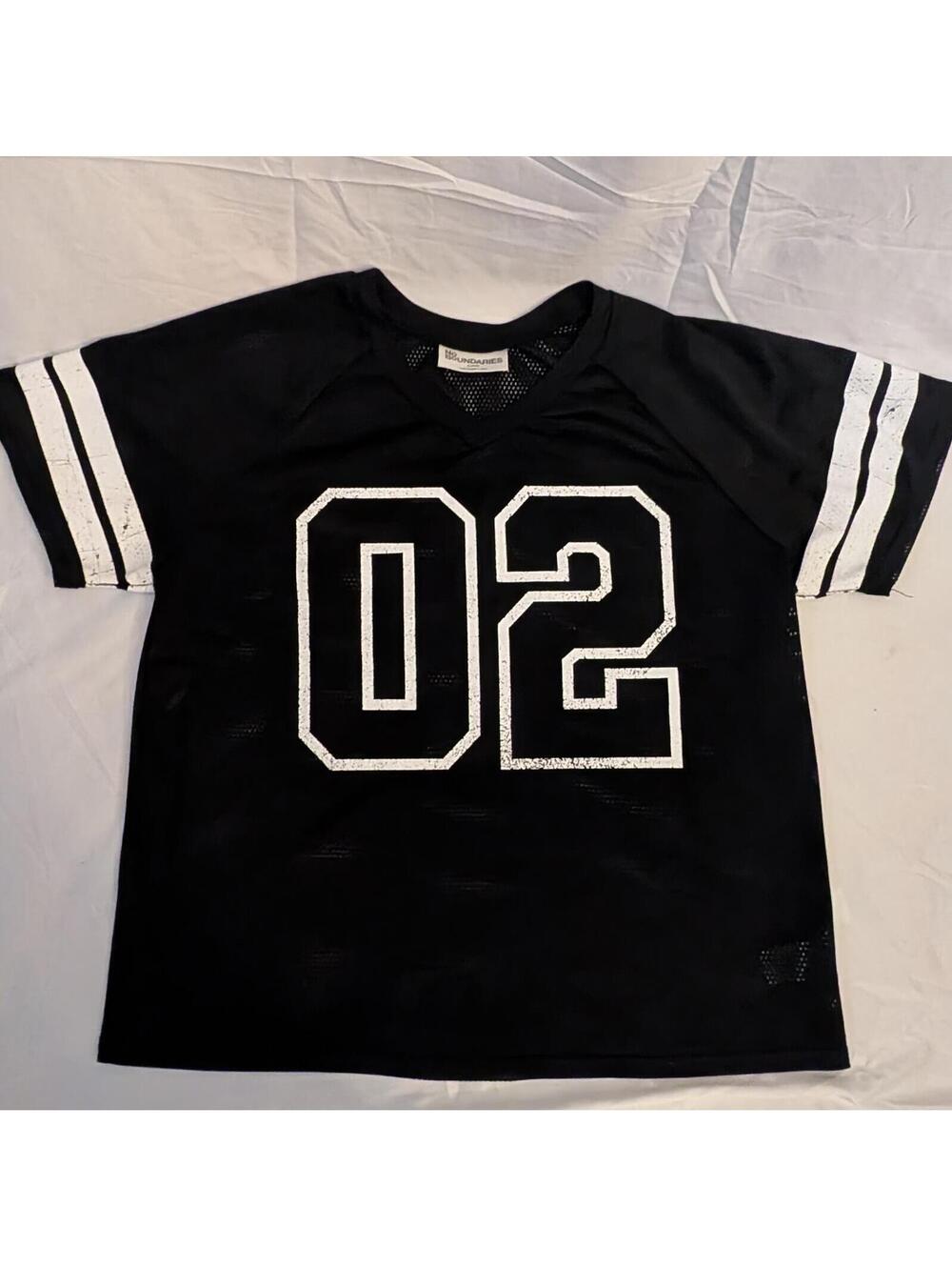 No Boundaries Black Mesh Sports Jersey Top with 02 Print, XL (16-18)